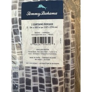 Tommy Bahama Pole Top Drapes curtain  2 Panels  54x108 Charcoal Mosaic  HTF New